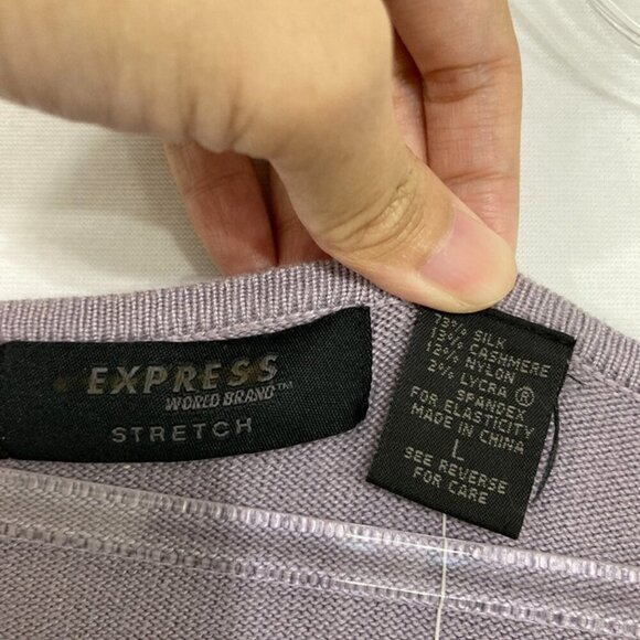 NWT Vintage Express Large Purple Gray Silk Cashmere Blend Button Cardigan - Picture 2 of 9